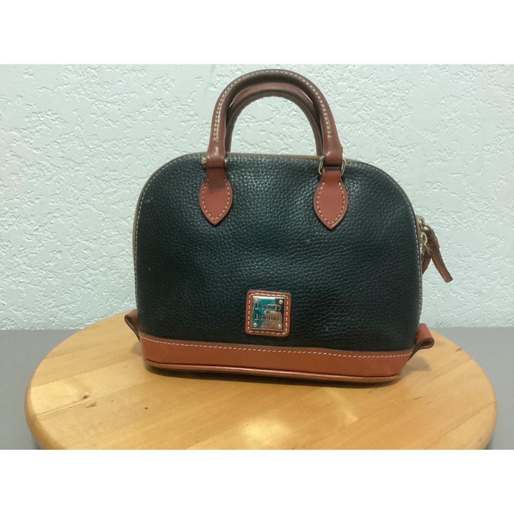 Dooney & Bourke Satchel‎ Bag Womens Small Black Brown Pebbled Leather Zip Top